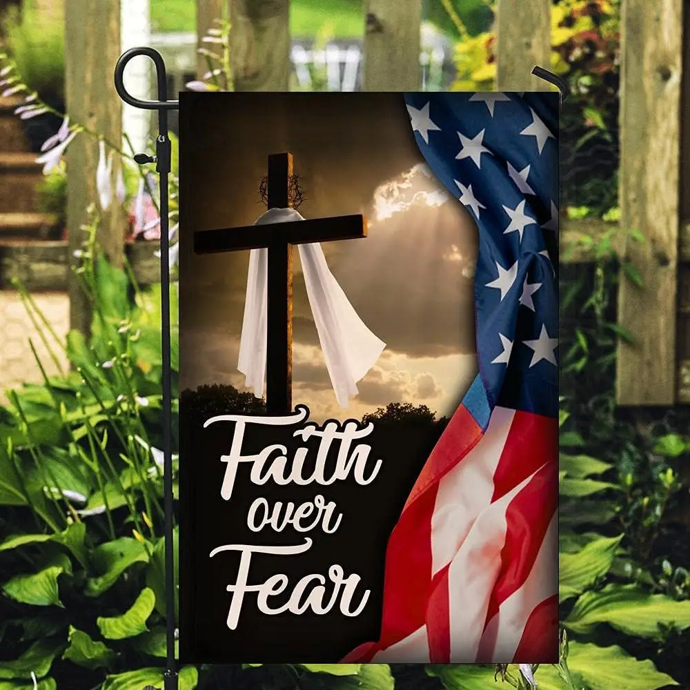 CenturyTee Faith Over Fear Jesus Christian Cross American Flag (12'' x 18'') USA Garden Flag Premium Decorat LLO LLX uui
