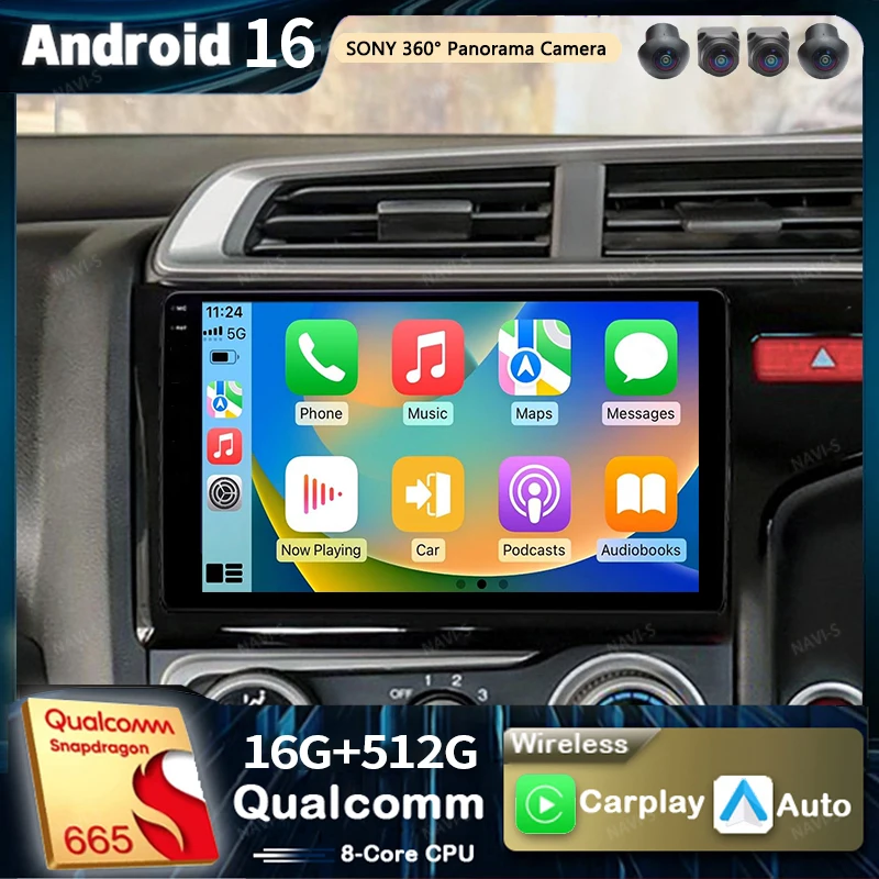 Android 16 For Honda Jazz 3 2015-2020 Fit 3 GP GK 2013 -2020 RHD 2K QLED Stereo Car Radio Multimedia Video Player GPS 4G CarPlay