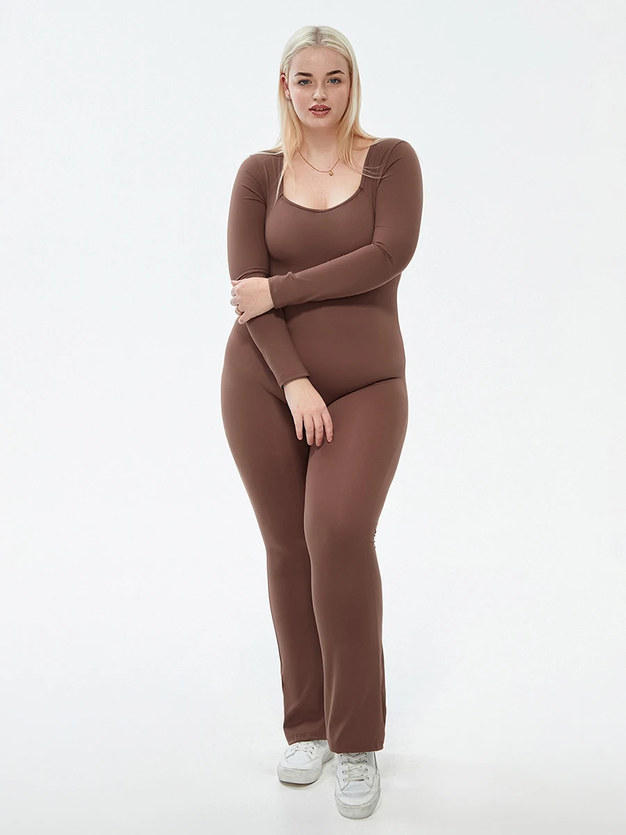 ربيع الخريف المرأة اللياقة البدنية حللا بلون ساحة الرقبة طويلة الأكمام Bodycon طويل رومبير وزرة نادي الشارع الشهير