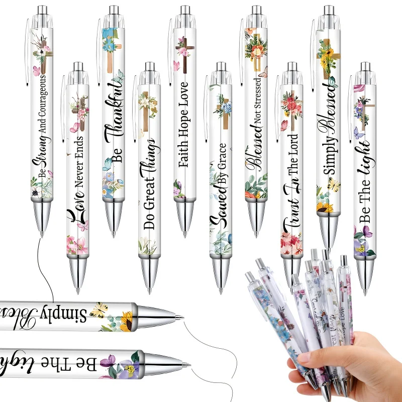 5/10 Pcs Christian Cross Inspirational Quotes Ballpoint Pen Set For Men's And Women's Christmas Gifts At Churches Church Schools