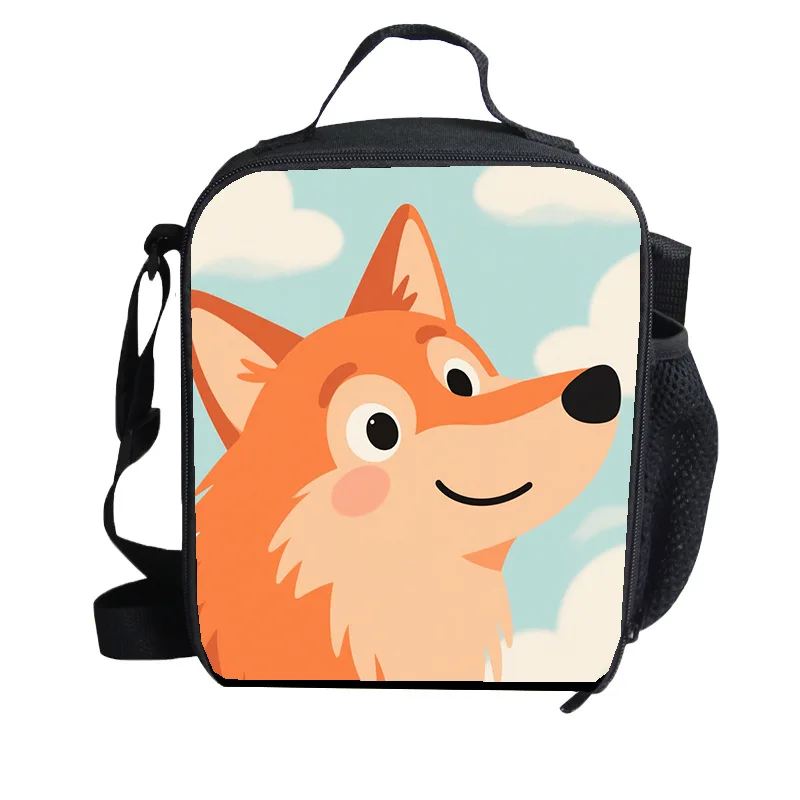 กระเป๋าใส่อาหารกลางวันลายหมาป่าสำหรับเด็ก  แบบเรียบง่าย พกพาสะดวก สะพายข้าง  กระเป๋าเบนโตะ  กระเป๋าปิกนิก  กระเป๋าถือ