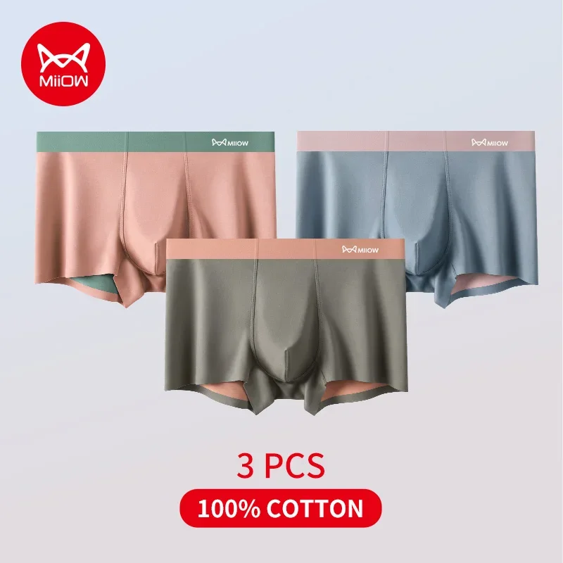 

MiiOW 3Pcs Breathable Nylon Men's Underwear Boxers Seamless Drying Men Panties Cotton Antibacterial Crotch Mens Boxer Underpants