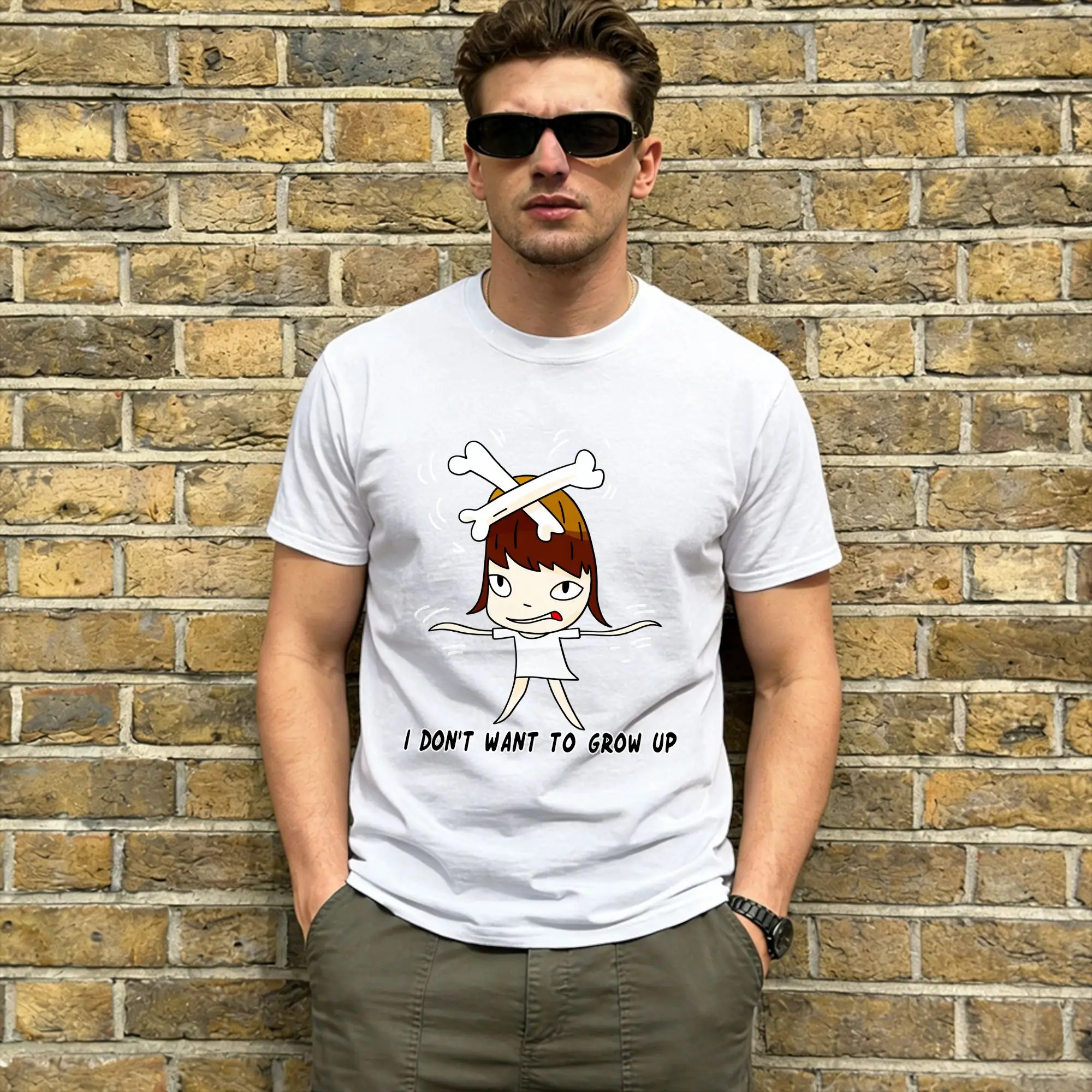Men Yoshitomos Nara T Shirts I Don't Want to Grow Up 100% Cotton Clothing Funny Short Sleeve O Neck Tee Shirt Gift Idea T-Shirt