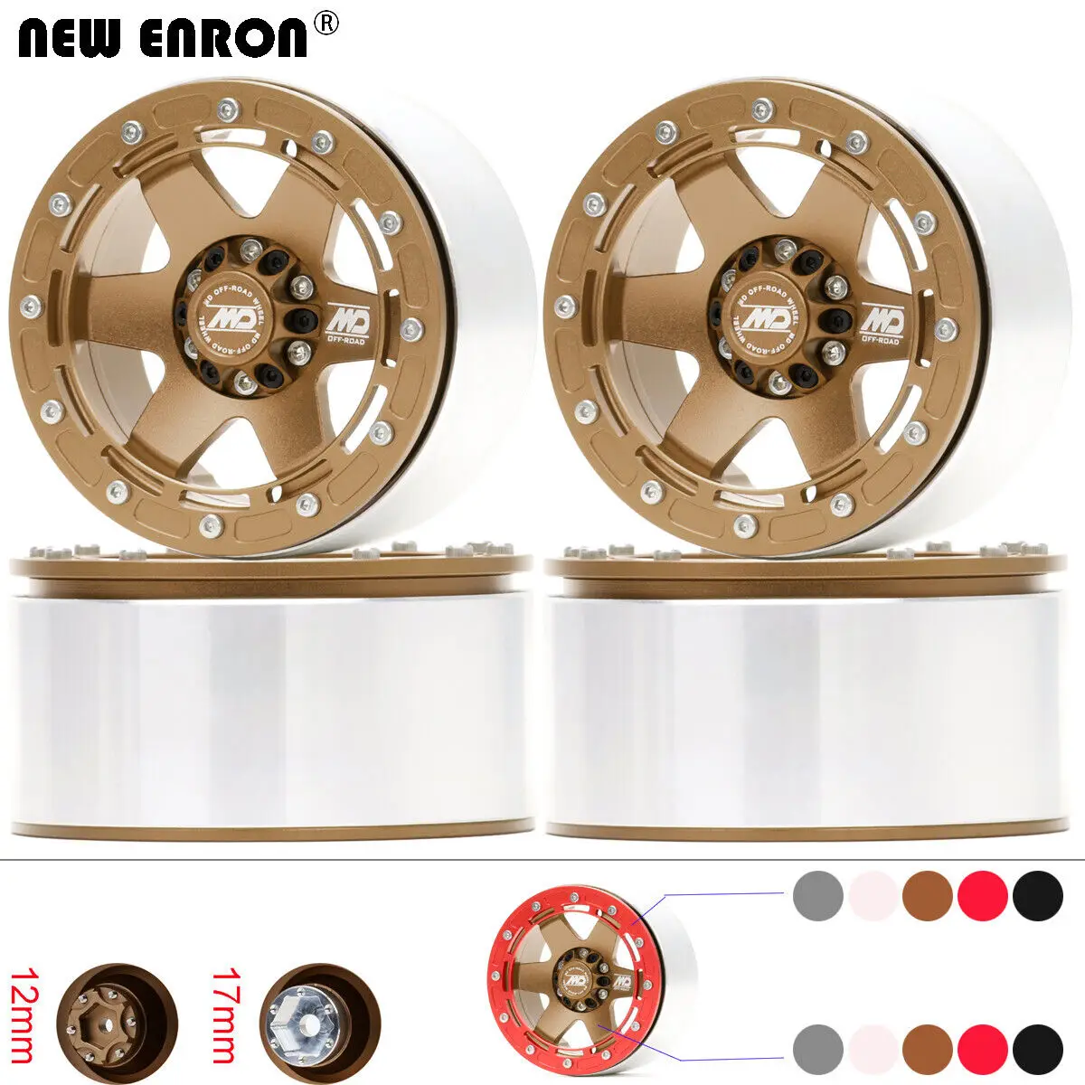 NEW ENRON Aluminum Alloy CNC Beadlock 12mm/17mm Wheel Rim Hub For RC 2.6 inch Crawler tires MK07 Axial 4082 H8H CROSS