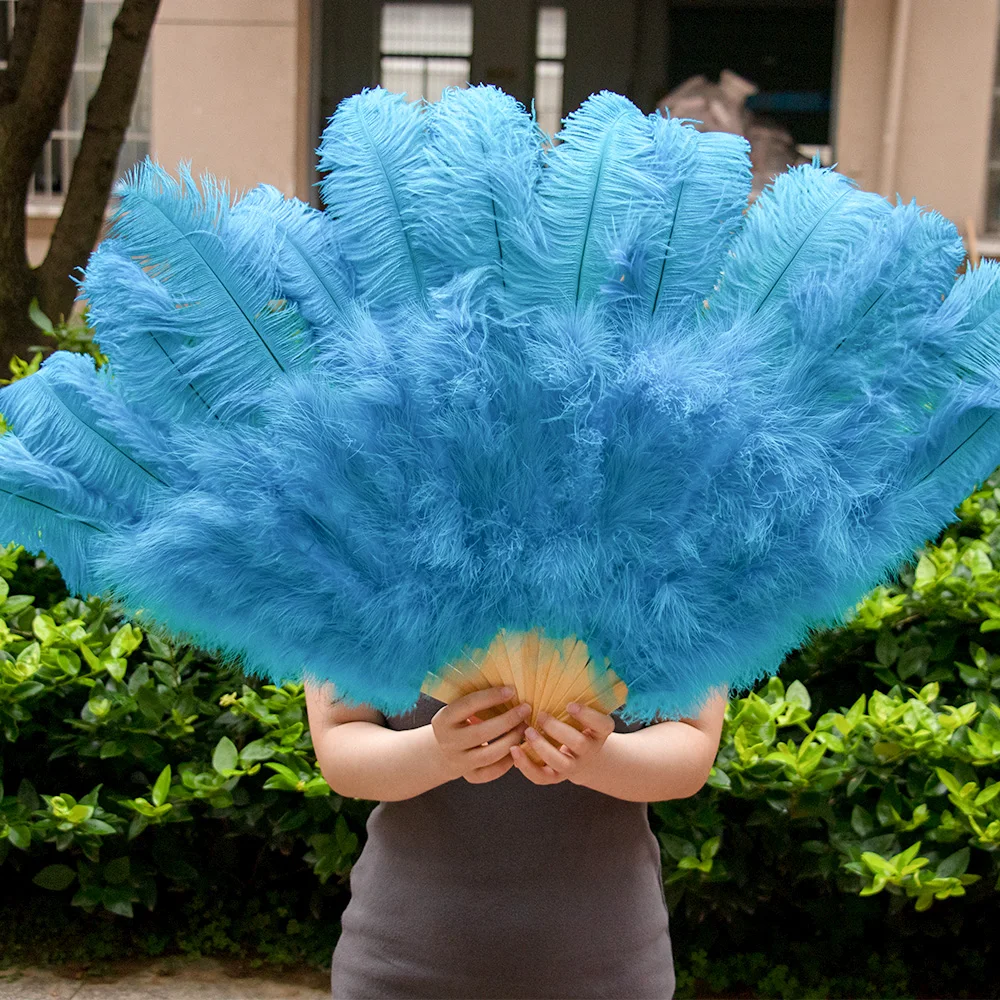 Fluffy Ostrich Marabou Feathers 100CM Fan Hand Held Folding Fans Hand Fan for Performance Dance Party Carnival Show Prop