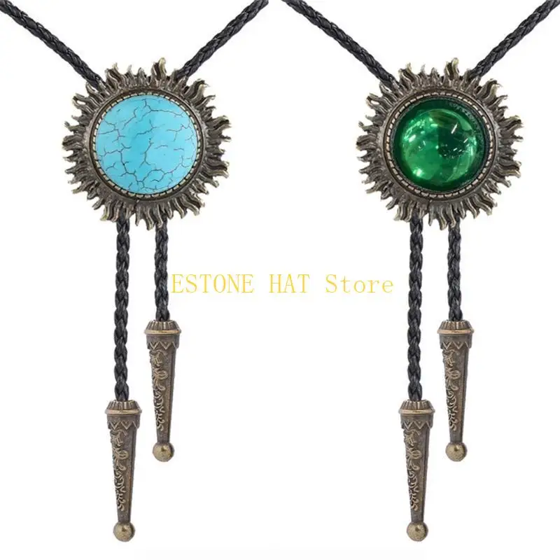 49MF Cowboy Gemstones Bolo Tie for Halloween Carnivals Party Man Teens Shirt Sweater Costume Accessories Gentleman Tie