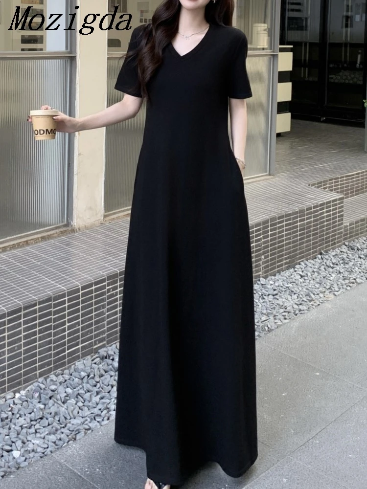 Summer Oversize Dress Women Loose V Neck Short Sleeve Woman Long Ladies Dresses Vestidos