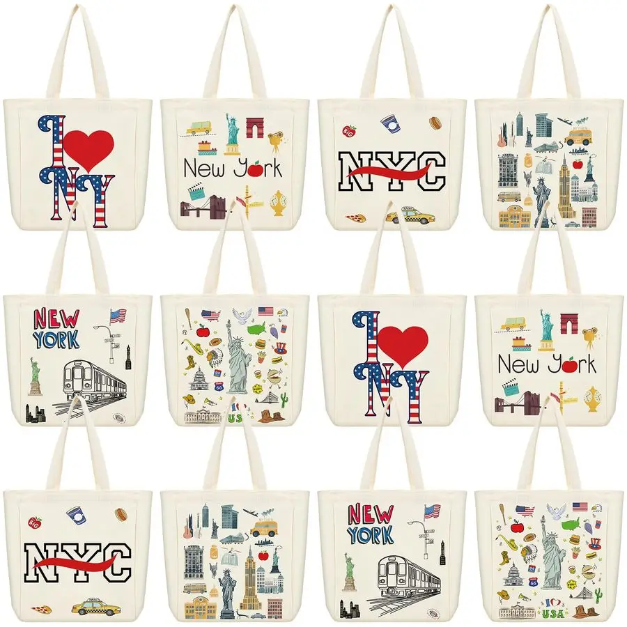 

Большие холщовые сумки-тоуты (набор) для покупок, многоразовые, с ручками, сувенирные, для продуктов, оптом, Нью-Йорк