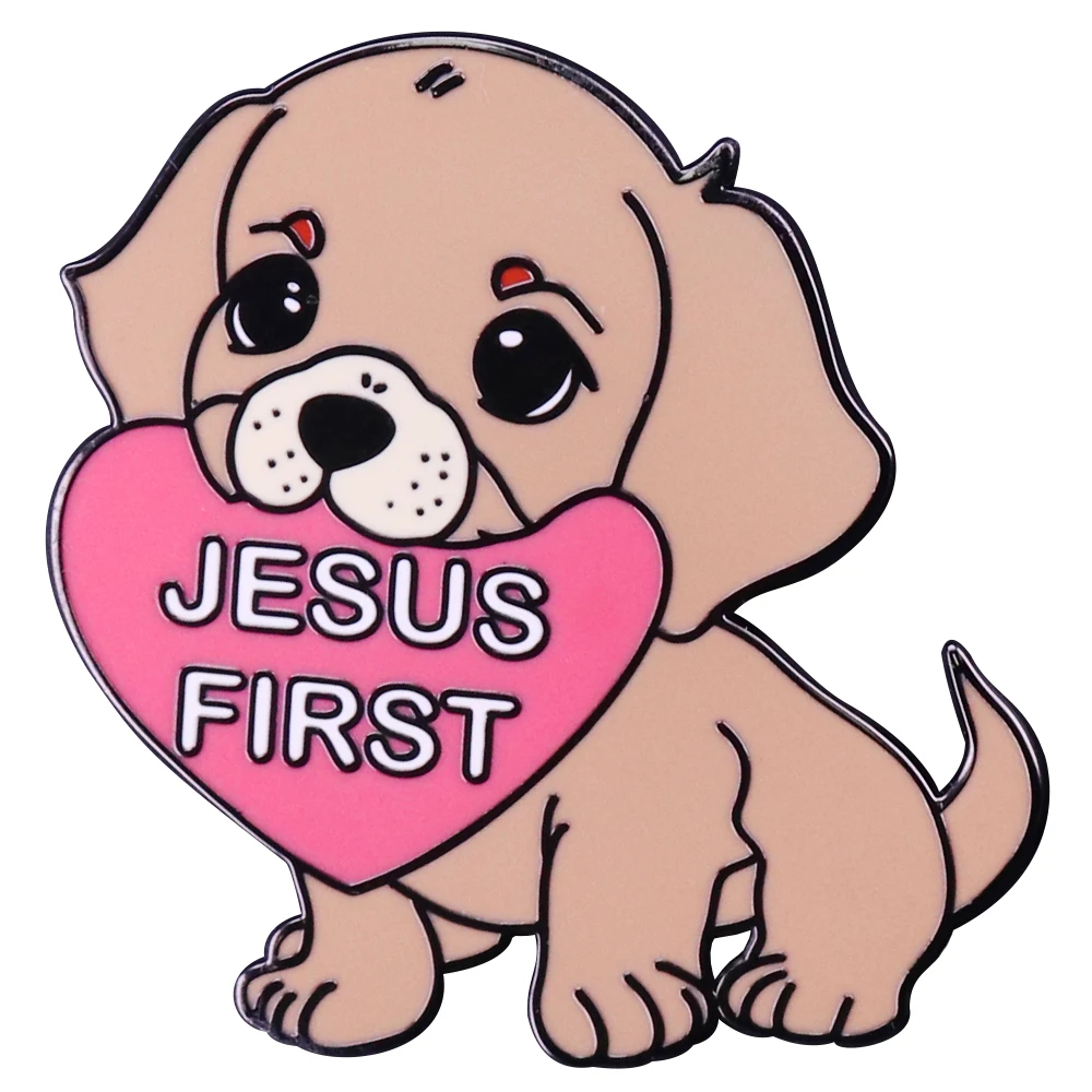 

Jesus First Pug beagle dog heart Animal cute badge brooch