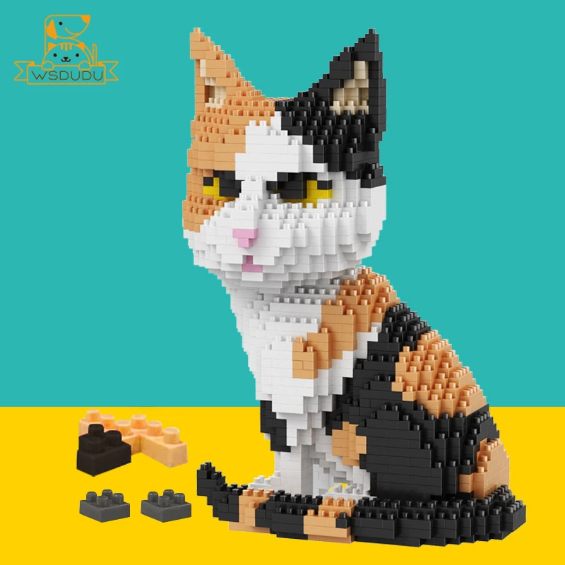 1300 Bricks Cute Warrior Cat Building Block Toy 3D Animal Cartoon Tabby Kitten Model Puzzle Construction Game Fun Kid Adult Gift