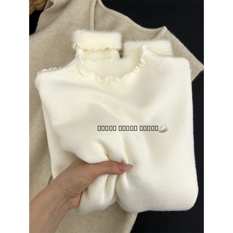 

Women's Thiened f-High Collar Knitted Sweater Inner Wear Winter 2025 Wood Ear Inteated Fce Base irt