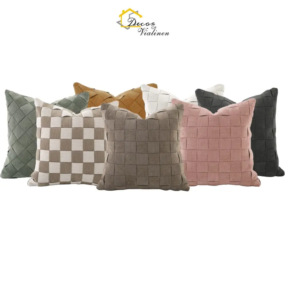 

18" High End Handmade Luxury Soft Suede Cushion Cover Green Brown Grey Pink White Weave Decorative Pillow Cover