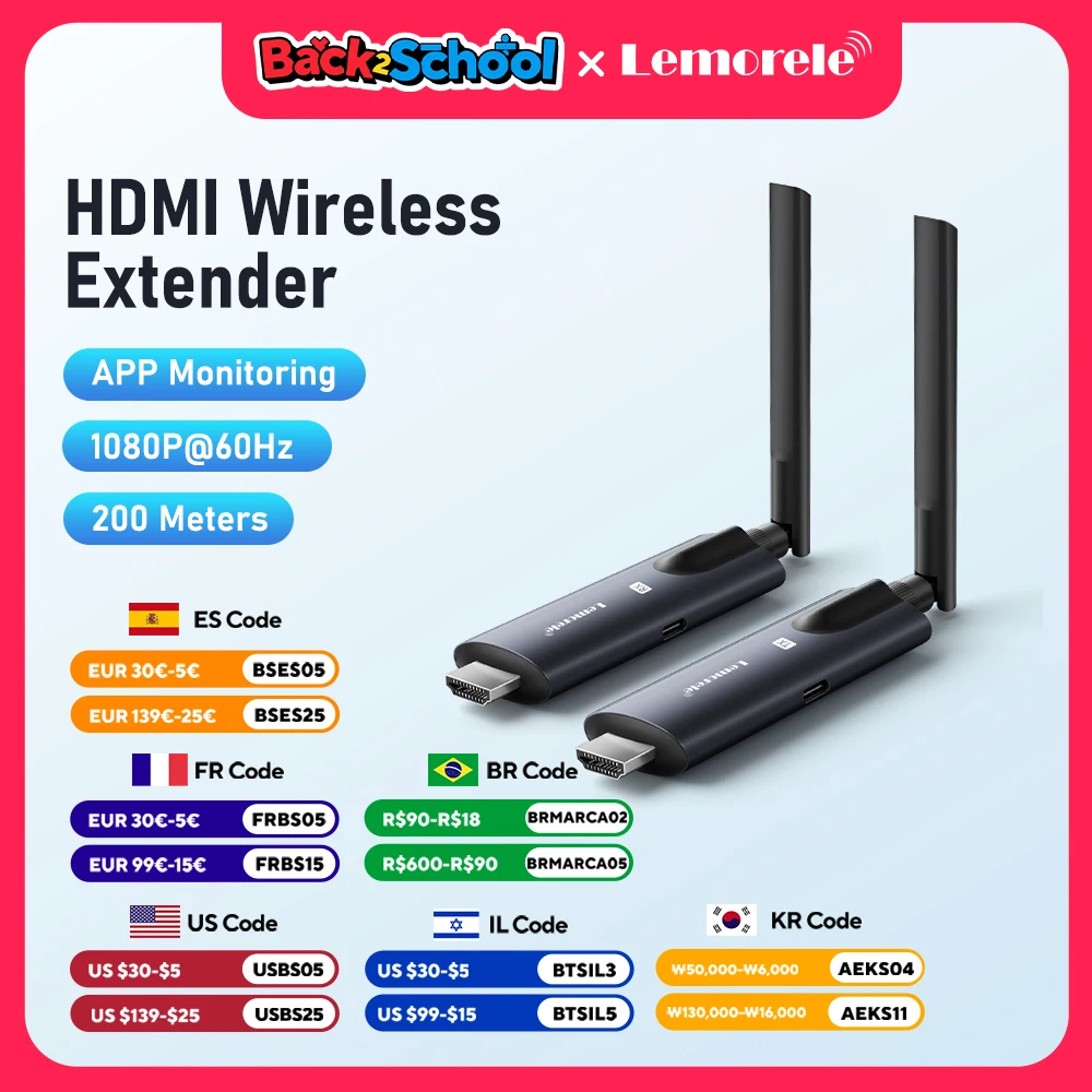 Lemorele 5G 200M Trasmettitore HDMI wireless Ricevitore Schermo per riunioni che condivide Trasmettitore audio per laptop TV Proiettore Monitor