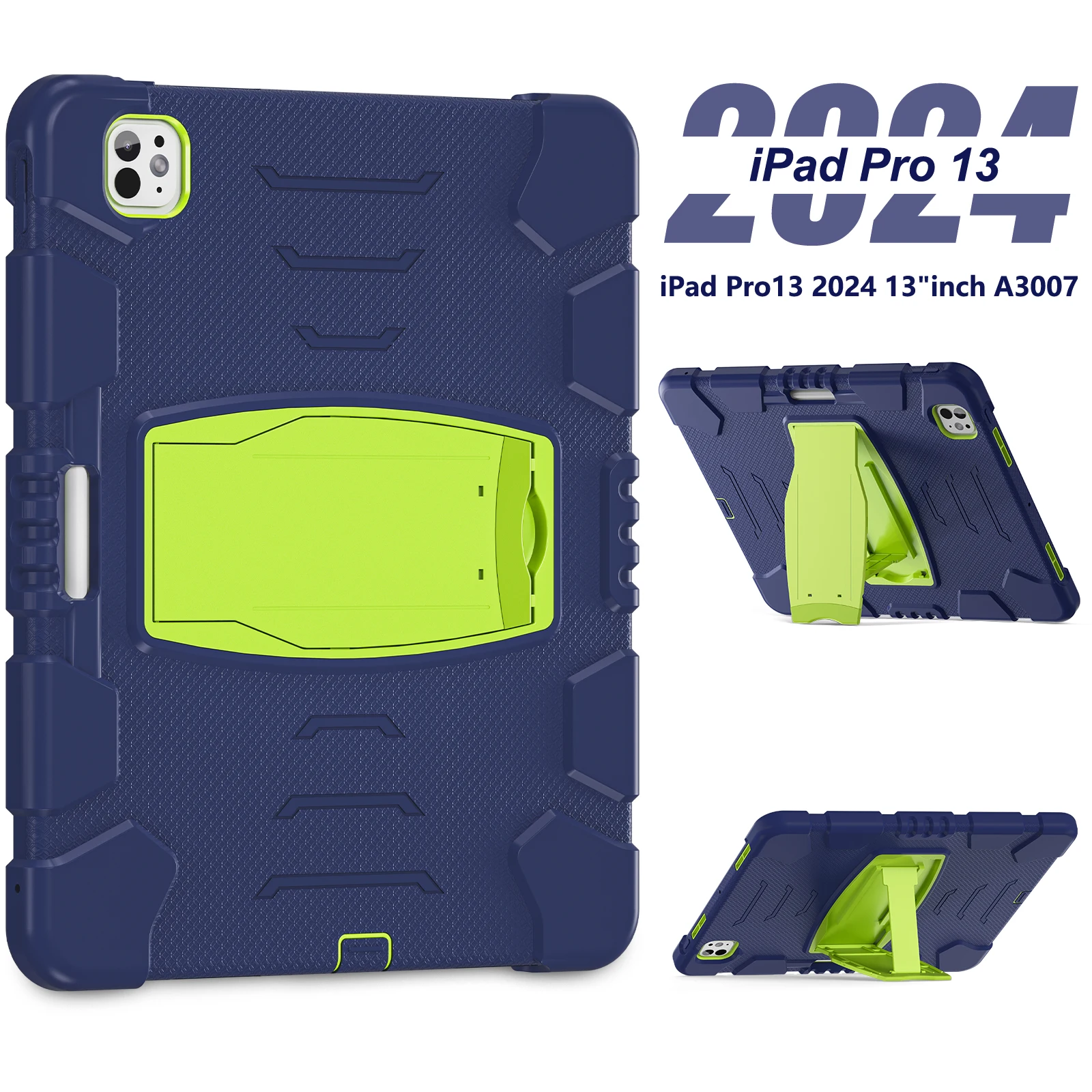 

Сверхмощный чехол для Apple iPad Pro 13 2024 M4, модель A2926 A2925 A3007, встроенный чехол-подставка, противоскользящий, 3 слоя, противоударный