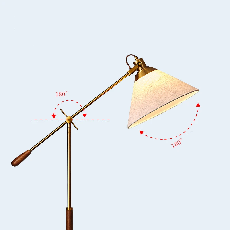 2023 New Solid Wood Nordic Vintage Simple Japanese Style Living Room Metal Walnut Wood Brass Decoration Standing Lamp Floor Lam