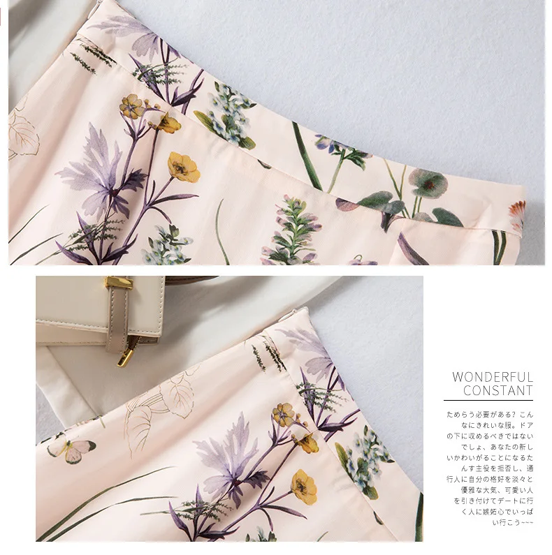 Birdtree Summer Elegant 100% Real Silk Skirt High Waist A-line Vintage Ink Print Invisible Zipper Long Skirts Women B36553QM