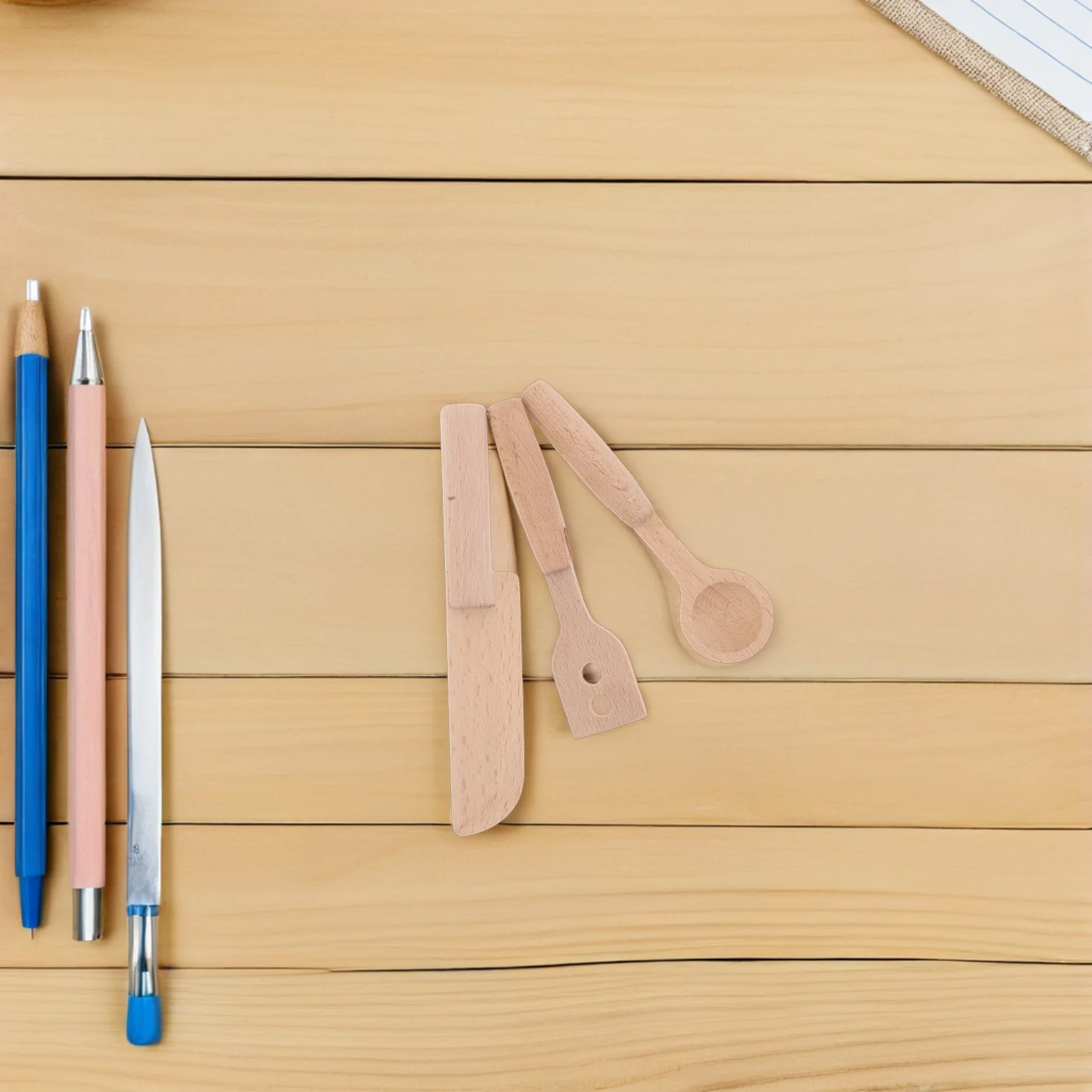 3-częściowy zestaw drewnianych przyborów kuchennych Nóż Łyżka Dla Maluchów Do Krojenia Owoców Warzyw Sałatek Pieczenia Zabawa w Udawanie Kuchni dla Dzieci