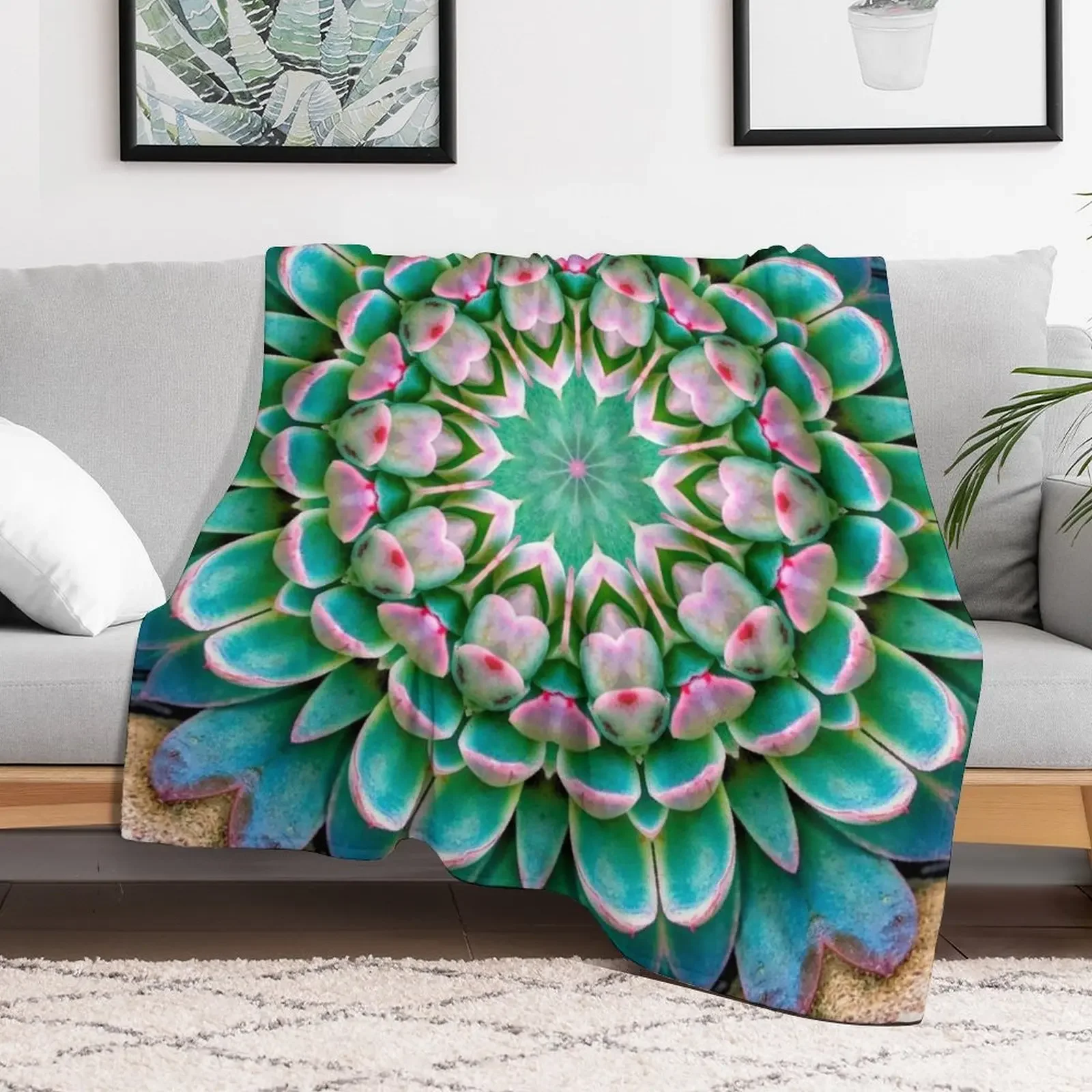 New Succulent Mandala in Fuscia and Green Throw Blanket sofa bed Sofa Camping Furry Blankets