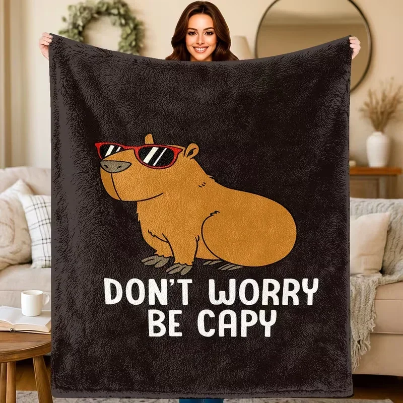 Thin Blanket Flannel Blanket Capybara Cartoon Print Super Soft Plush High Definition Vivid All Season Use Bedroom Living Room