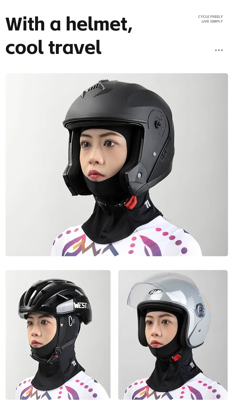 WEST BIKING Ice Silk Full Face Balaclava UPF50+Sun Protection Neck Guard Cycling Mask Breathable Quick Dry Headgear with Glasses