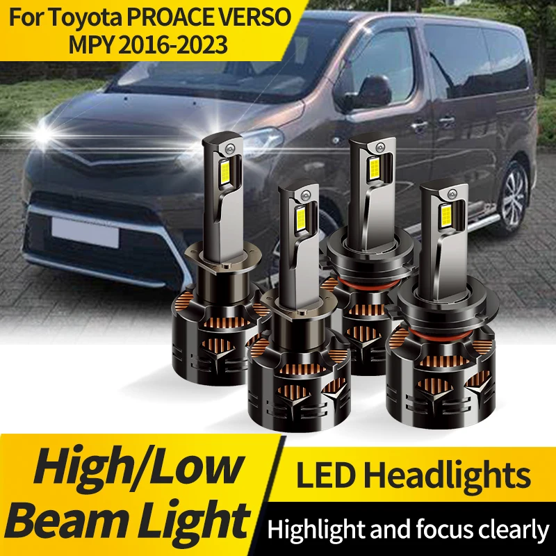 2PCS For Toyota PROACE VERSO MPY 2016-2023 Canbus H7 LED Headlight H1 Hi/Lo Beam Lamp Super Bright 6000K White Front Lights