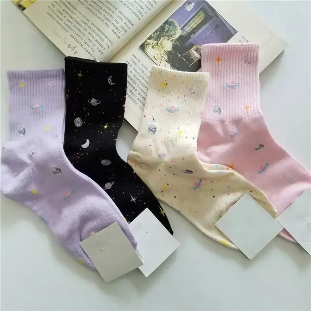 Harajuku Sock Planet Point Yarn Funny Socks Japanese Creative Moon Stars Socks Women Warm Cute Novelty Femme Sokken Calcetines