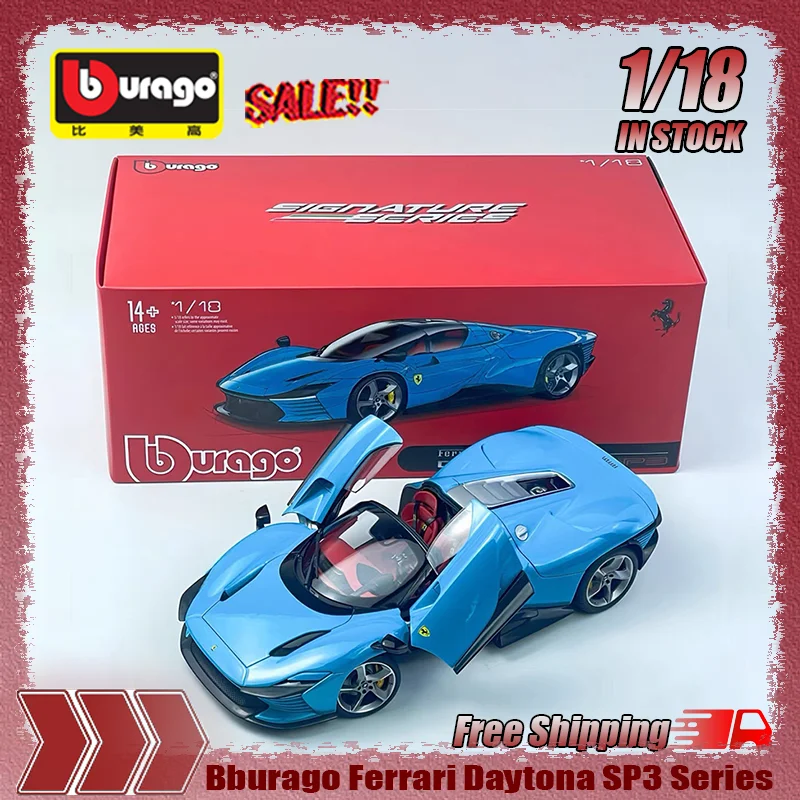 

New In Stock Bburago 1:18 Ferrari Daytona Sp3 Supercar 50 Series Simulation Alloy Miniature Diecasting Model Customized Toy Gift