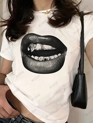 Summer Sporty Cotton T-Shirts Lip Printed Female Clothing Short Sleeve O-neck Tees Funny Women T Shirt Vintage Unisex Tops