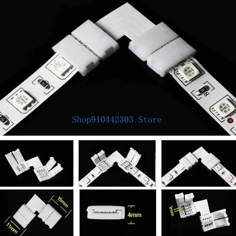 652F LED- Light- Strip Tape Corner Connectors 90 Degree Solder-Free for 10mm Wide Flexible 5050 RGB- Strip Lights