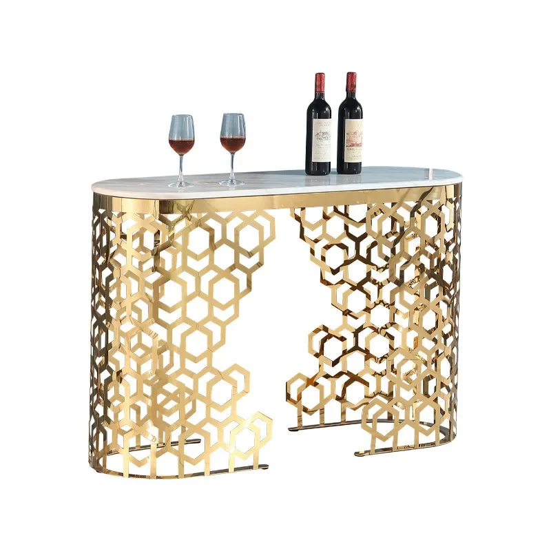 Entrance light luxury minimalist hollow entrance partition cabinet simple marble American postmodern stainless steel