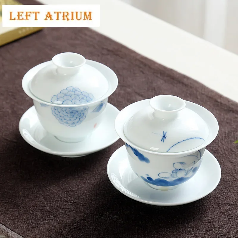 

225ml Dehua Hand-painted White Porcelain Cover Bowl Chinese Style Ceramic Large Size Tea Making Bowl Kung Fu Tea Sancai Gaiwan