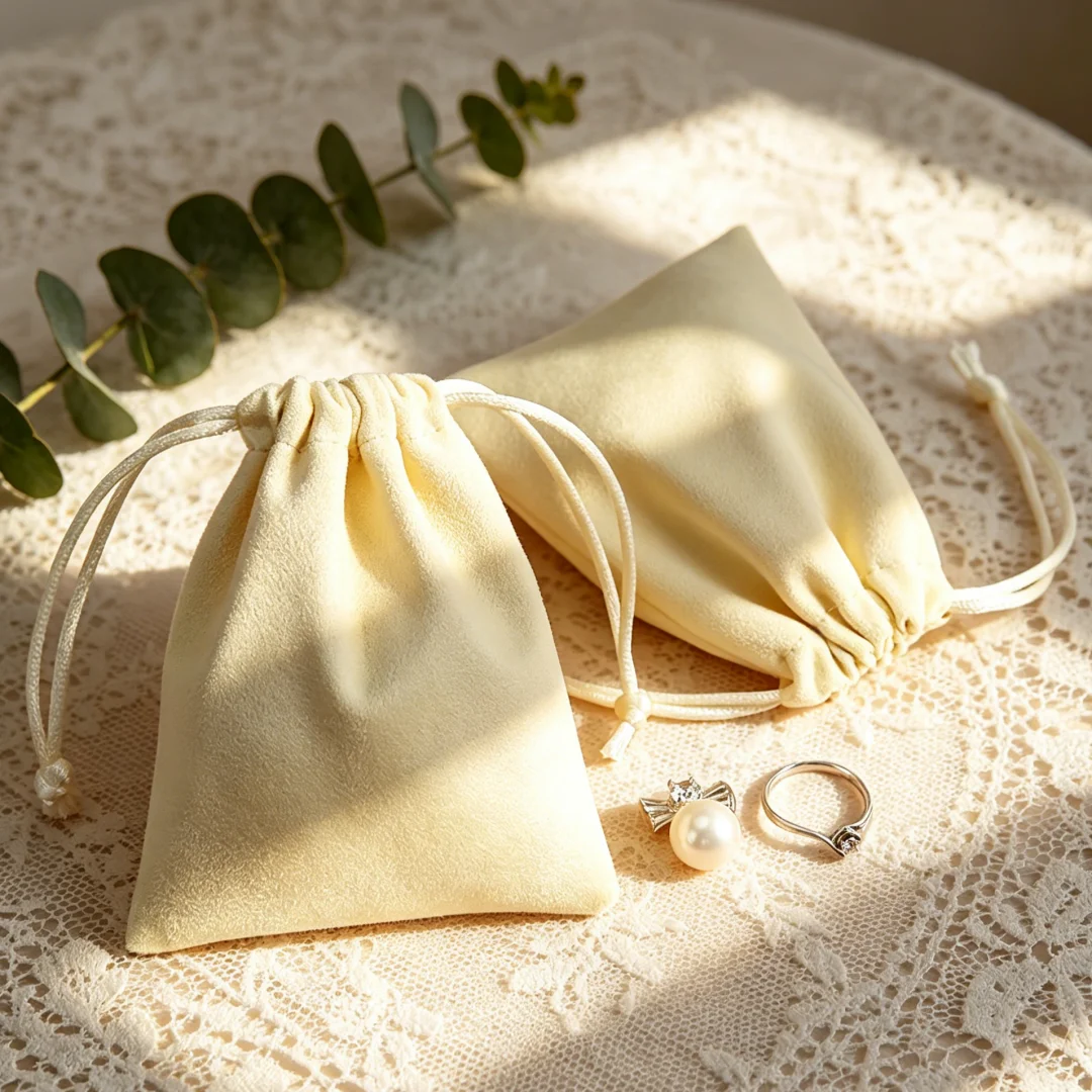 

50pcs Yellow Business Packaging Chic Small Jewerly Packaging Pouches Small Flannel Velvet Drawstring Gift Bags Can Personalized