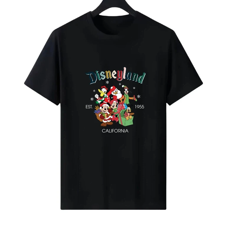 Disney Mickey Mouse patrón navideño mujer estampado ropa para padres e hijos Top señoras barato Camiseta de manga corta blusas para hombres