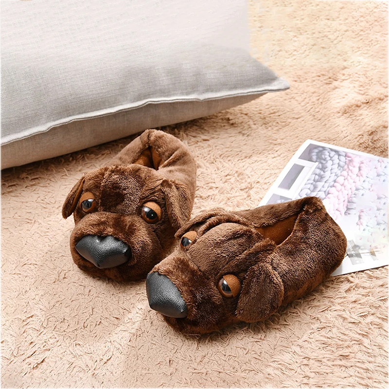 

Lovely Puppy Home Slippers Adult Slip-on Thermal Fur Slippers Women's Indoor Couple Shoes Female Wrap Back Fur Loafers