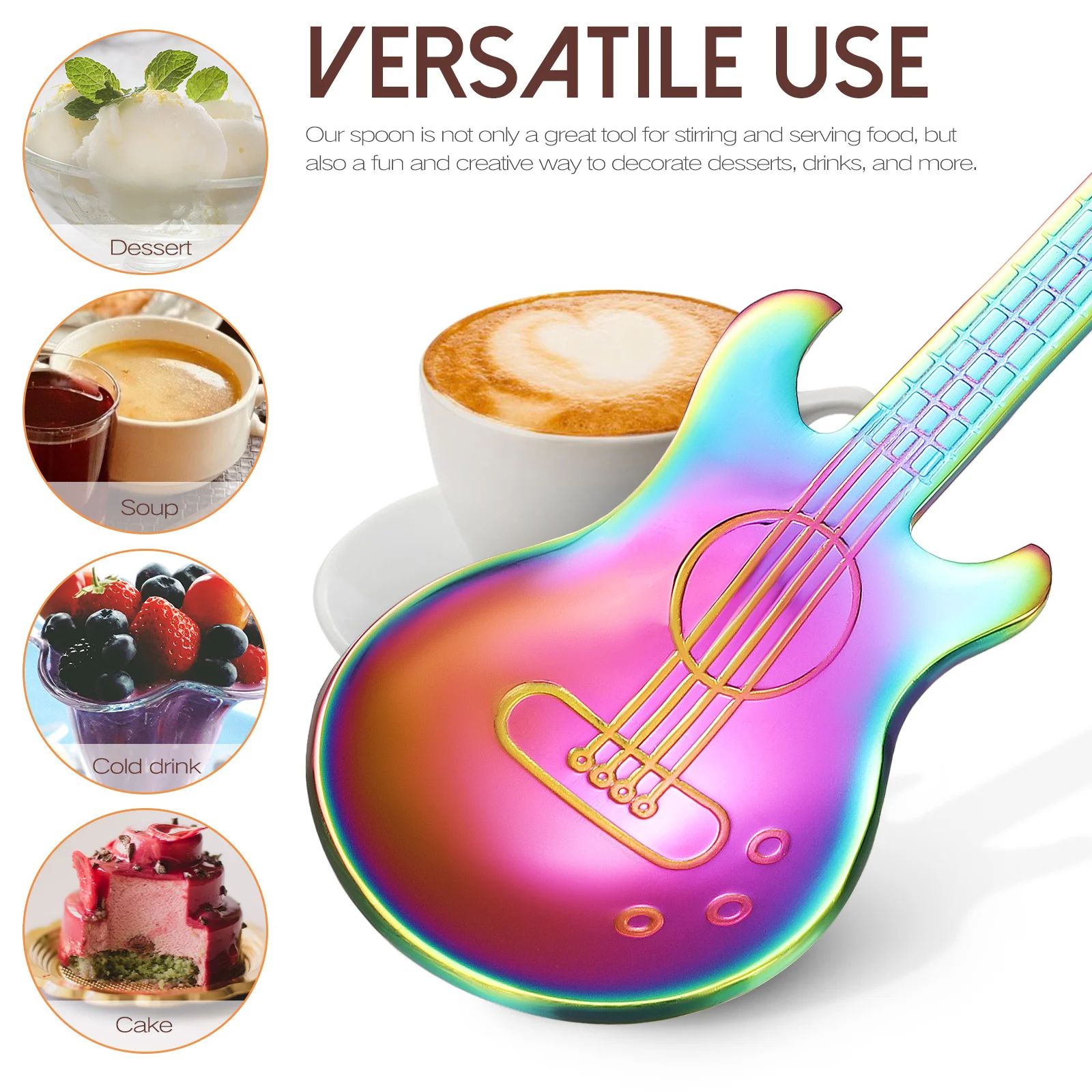 

6pcs Guitar Shaped Spoons Stainless Steel Tea Coffee Stirring Spoon Long Handle Dessert Soup Pudding Sugar Spoon Household