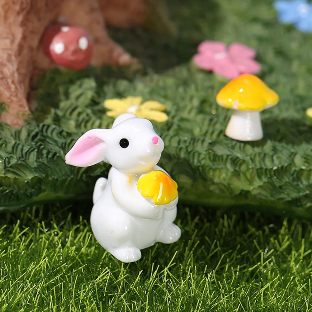 12 Pcs Micro Landscape Ornament Resin Mini Rabbit Statue Bunny Model Desktop Miniature Figure Figurine Animal Figurines