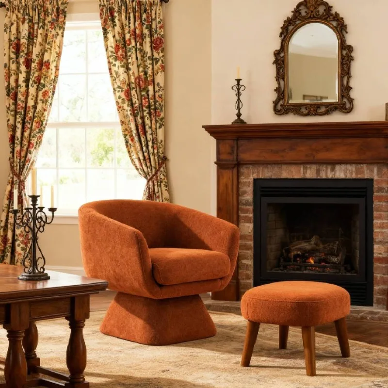 

Modern Orange Velvet Armchair with Ottoman Classic Living Room Accent Chair Set Upholstered Furniture with Fireplace Decor