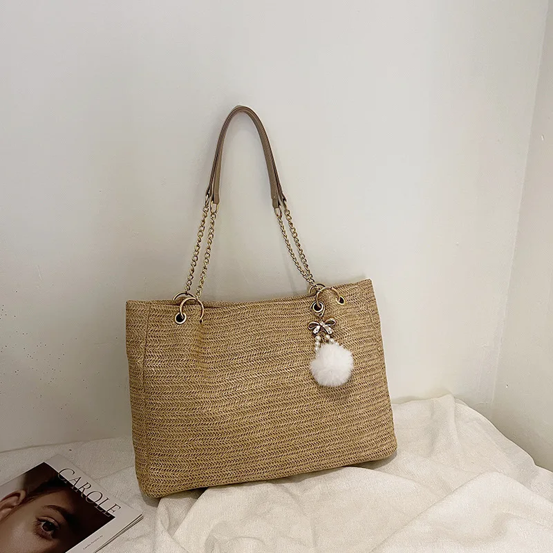 Women's Large-Capacity Woven Tote Bag2024New Fashion Retro Easy Matching Straw Bag Seaside Beach Bag