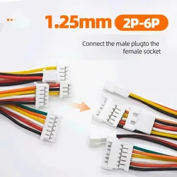 Mini Micro JST 1.25 mm Pitch 2/3/4/5/6 Pin Male Plug and Female Socket Docking Terminal Connector with Wire Cables 15CM 28AWG