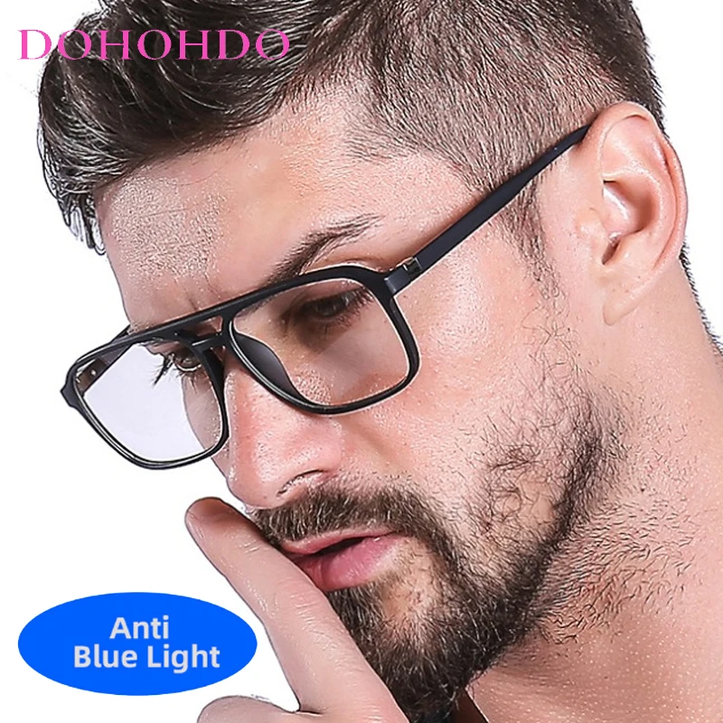 

Vintage Twin Bridge Pilot Square Anti-Blue Light Computer Glasses Women Men New Brand Designer Classic Big Frame Eyeglasses Очки