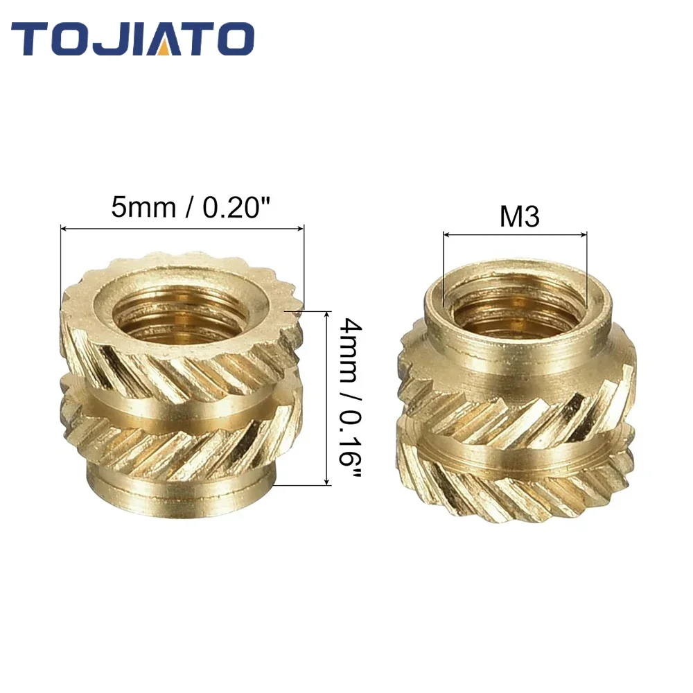 30/60pcs Knurled Insert Nuts,M3 M4 M5 3D Printing Model Brass Nuts Female Threaded Inserts Brass Heat Set Insert Embedment Nut