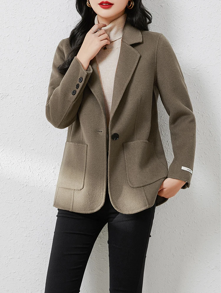 Women's Suit Collar Double-sided Cashmere Wool Coat 2024 Fall Winter Chic Ladies Single Button Loose 100% Woolen Blazer Jackets