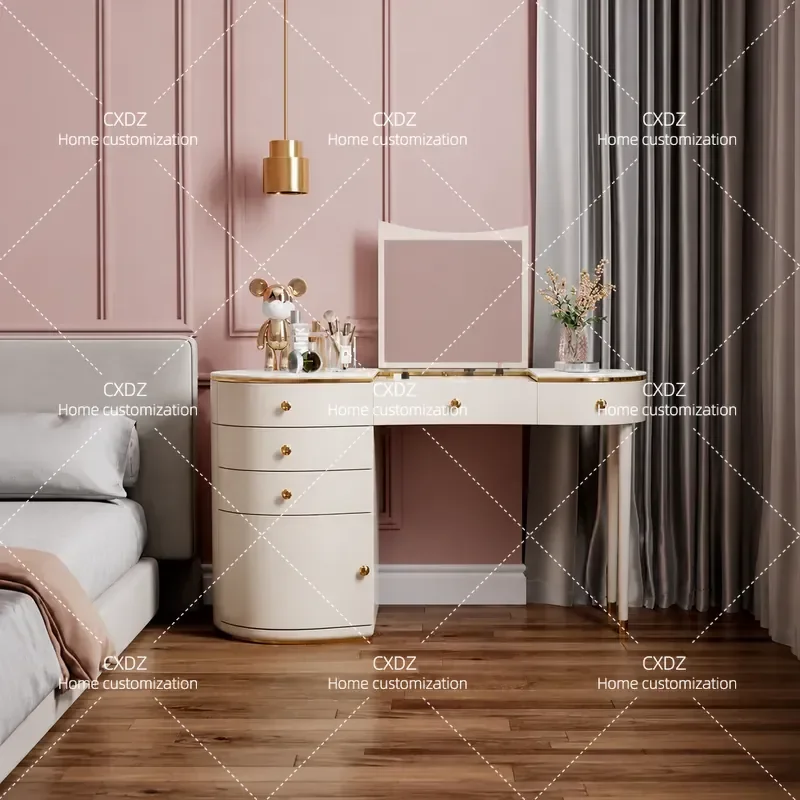 Italian Minimalist Lacquer Rock Slab Dresser Makeup Table Floor Cabinet Two in One Light Luxury Vanity for Bedroom