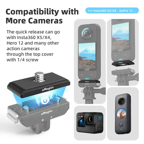 Imagen 2 del producto AMagisn para Insta360 X5/AcePro/Ace Base magnética de liberación rápida de Metal de aluminio para accesorios de Cámara de Acción Gopro Hero 12
