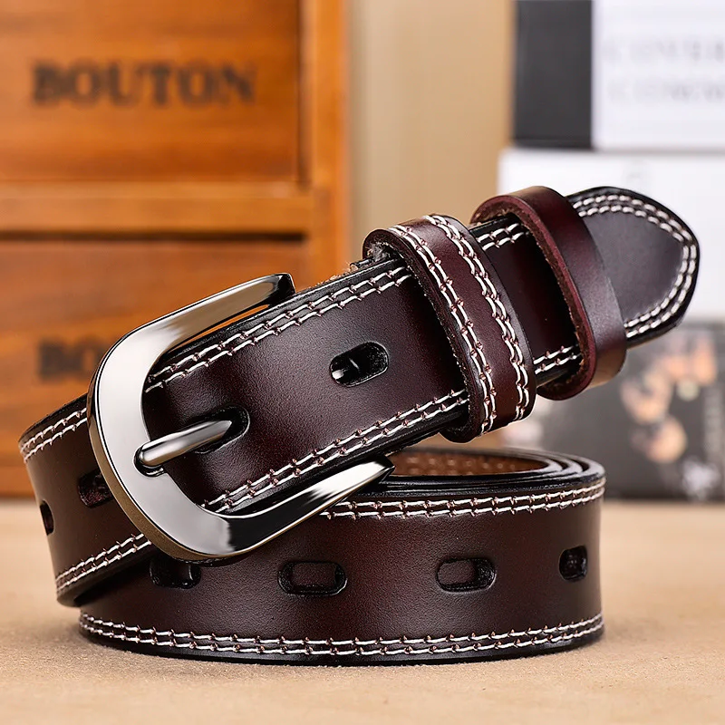 New Fashion All-match Belts For Women Genuine Leather Simple Black Alloy Pin Buckle Wide Woman Belt For Jeans Gift Luxury Belts