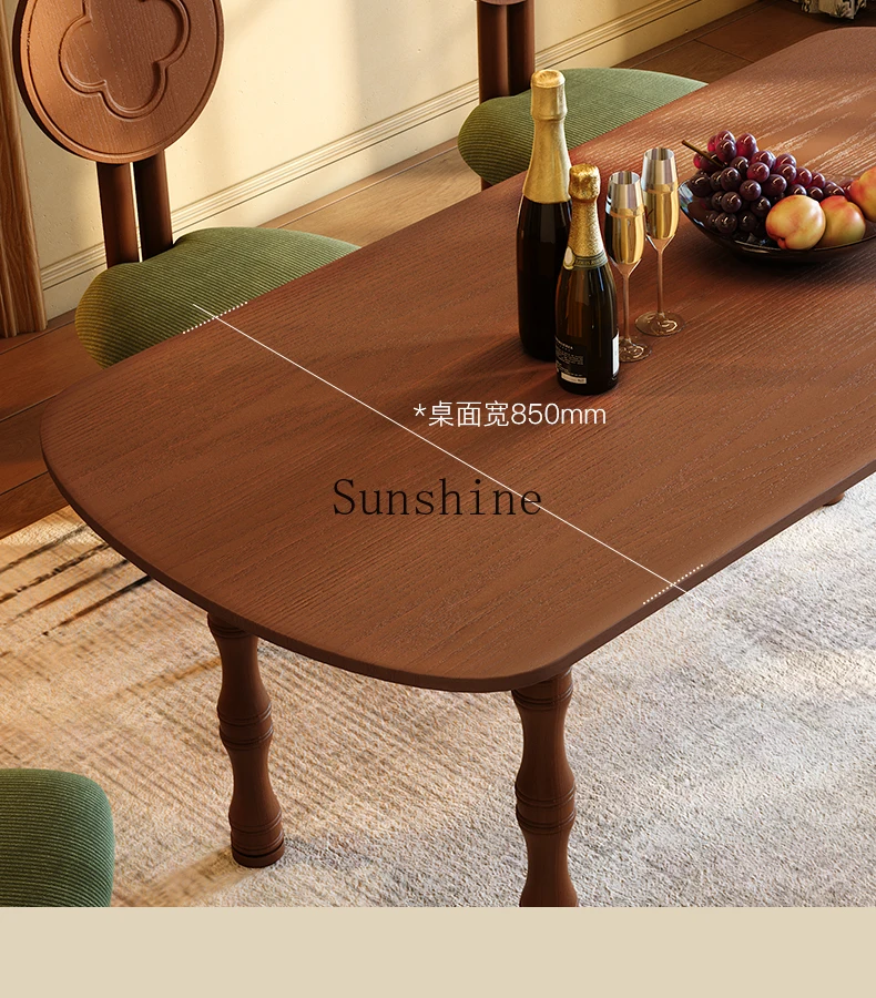 French small apartment household simple ash wood retro rectangular dining table