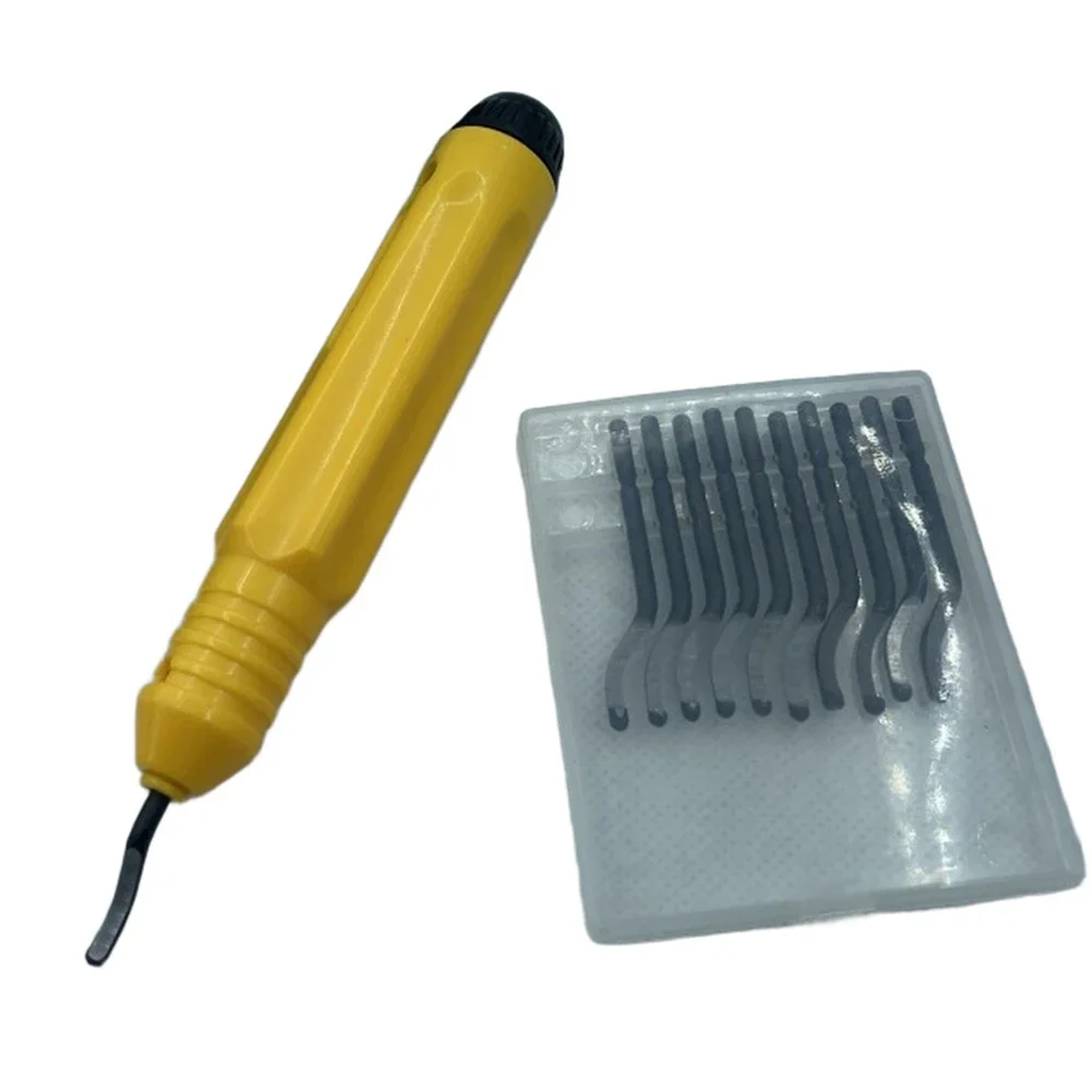 Ergonomic Handle Burr Remover 10 Replacement Blades Anodized Aluminum Handle Anti-Slip Grip For Workshop Use 147mm