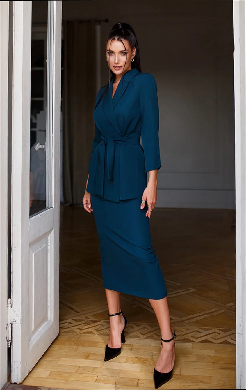 Jupes de bureau pour femmes, costume formel pour femmes, Blazer bleu marine, vêtements de bal, tenue d'affaires, veste et robe courte