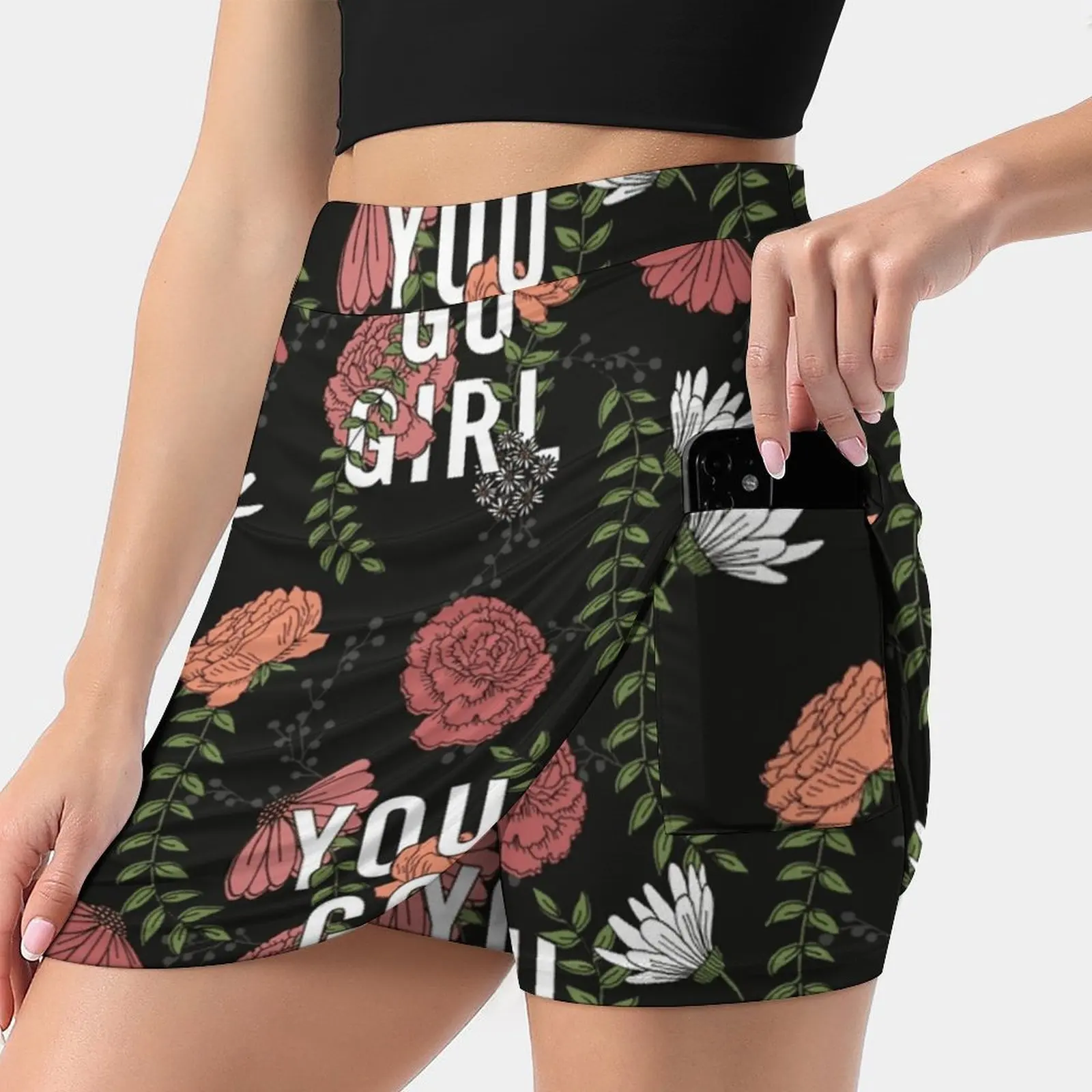 You Go Girl With Florals Women's skirt Sport Skort Skirt With Pocket Fashion Korean Style Skirt 4Xl Skirts Girl Women Daughter