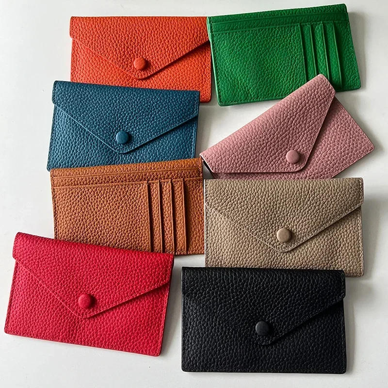 Porta carte di credito da donna in vera pelle stile Ins ultrasottile, mini portafoglio con busta corta, porta carte di credito coreano giapponese